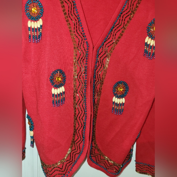 Vintage DL Mckelvey Cardigan Sweater Seed Beads And Dream Catchers Size Medium - Picture 6 of 10